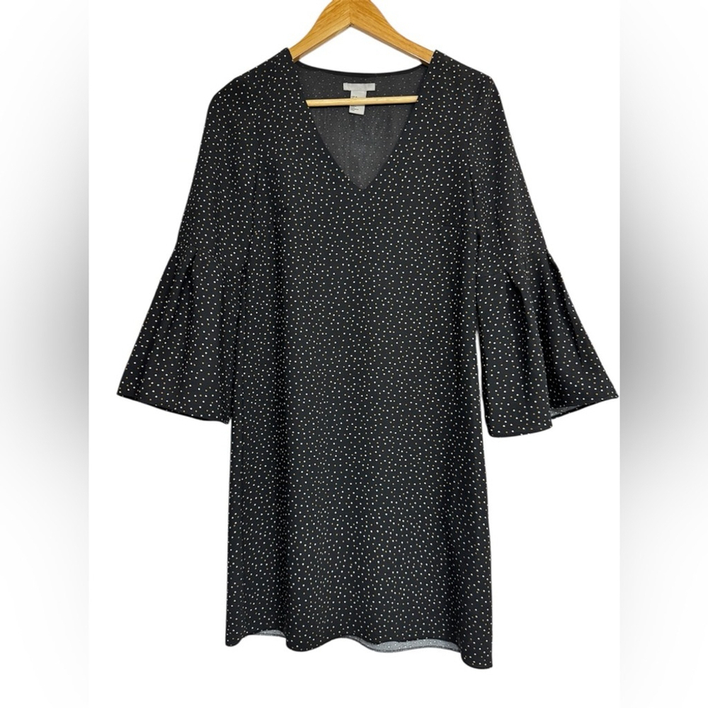 H&M Black Polka Dot Bell Sleeve Mini Dress | Size 4